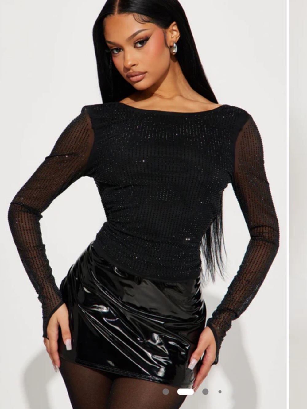Fashion Nova Under The Stars Rhinestone Sheer Open Back Top Black